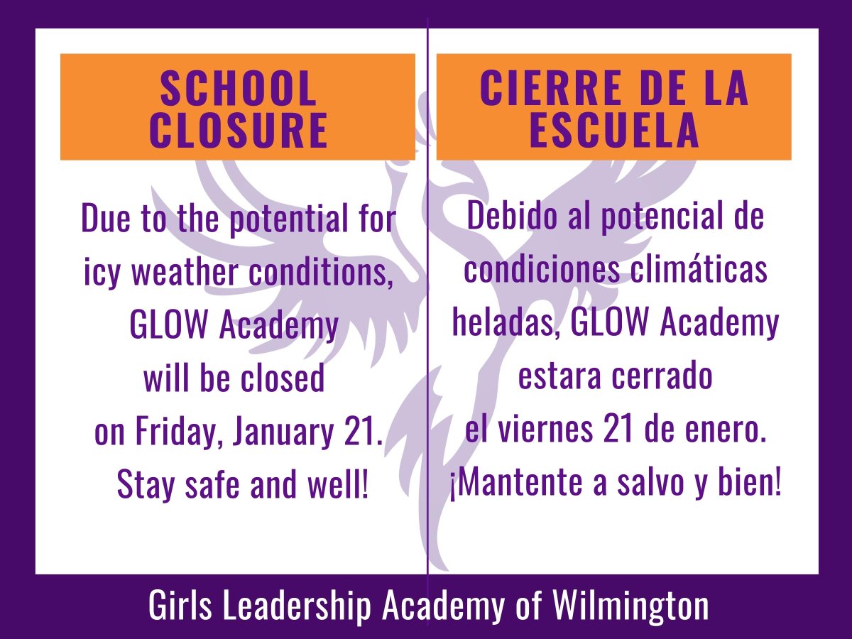 Stay safe and warm, GLOW students and staff! We look forward to seeing you back on Monday! #glowacademy #brightertogether