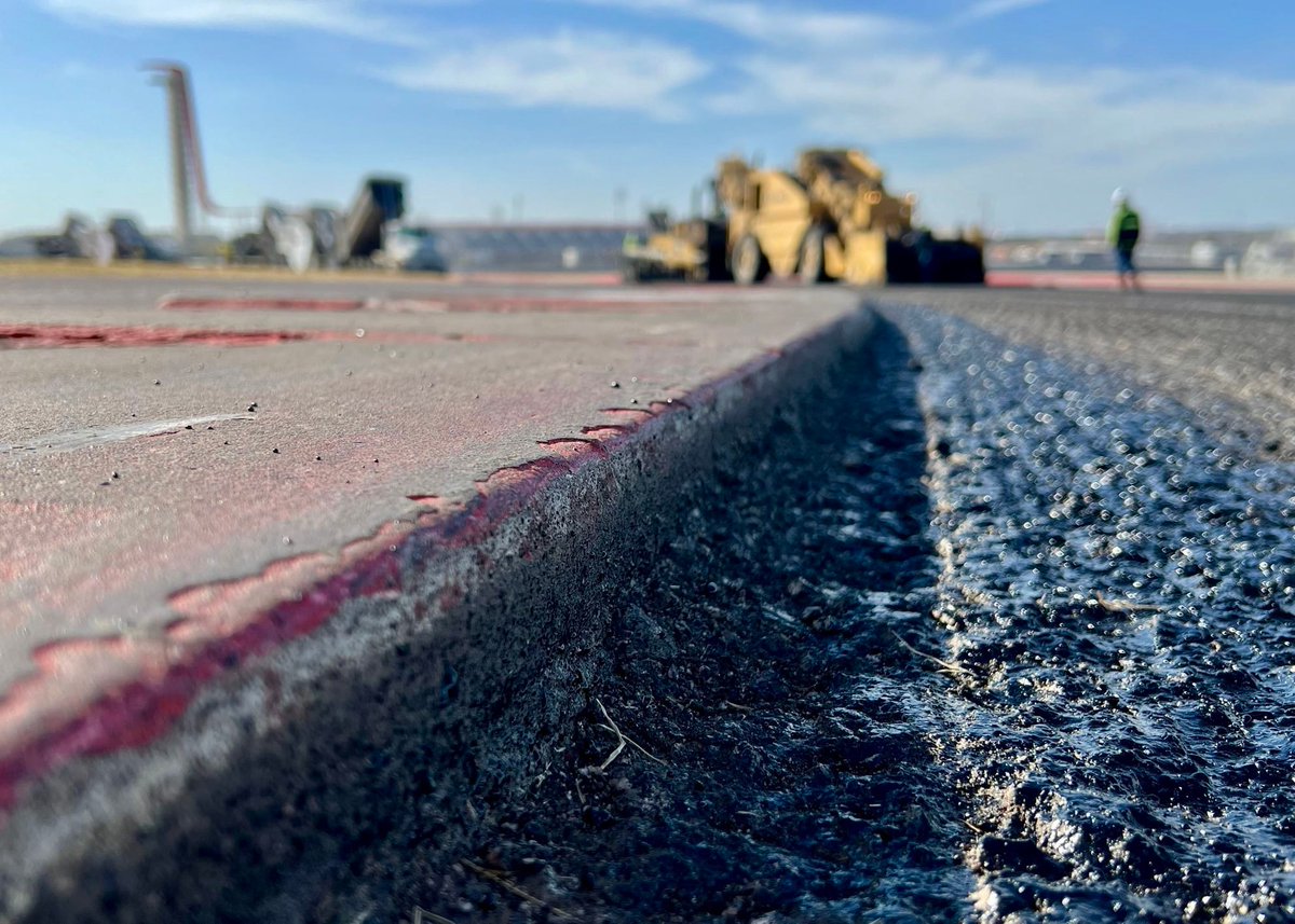 COTA's tweet photo. New year, new surface. 🚧

For the past few weeks, the track has undergone a large-scale resurfacing initiative. Turns 2-10 and 12-16 have been repaved, and a concrete pad to reinforce the areas at Turns 2 and 10 has been built. https://t.co/oEuCCFDZO5