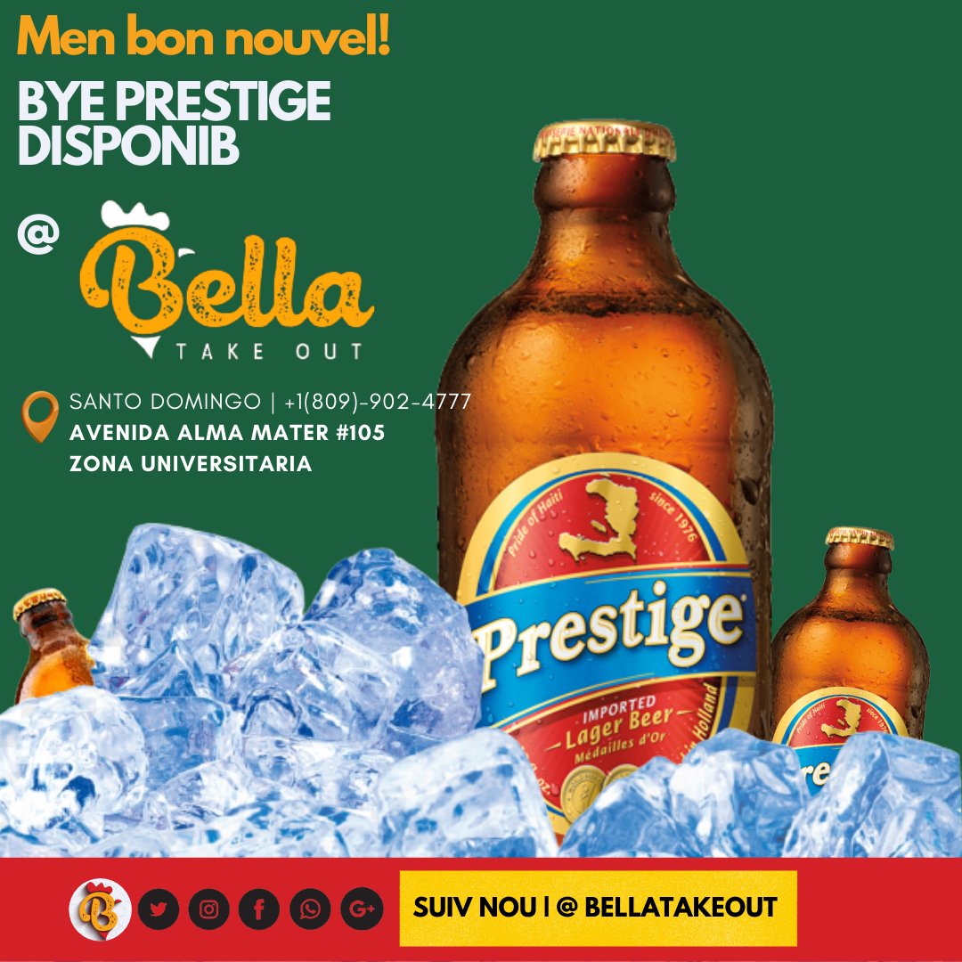 Bellatakeout's tweet photo. Men bon Nouvel!

#Prestige kounia disponib lakay nou #Bellatakeout.

@BRANAHEINEKEN https://t.co/OHy9TCRiyX