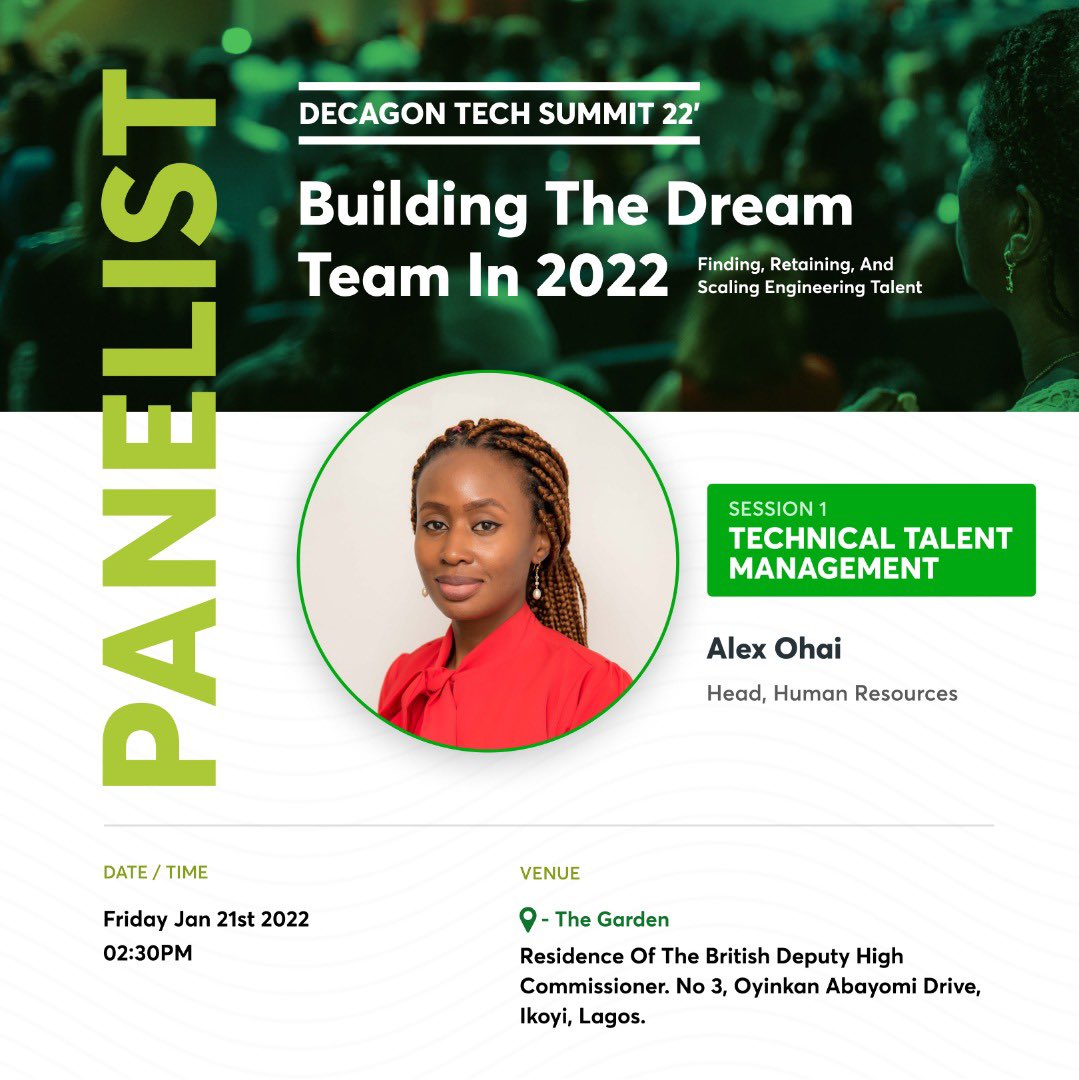 DecagonIns's tweet photo. Say hello to Alex Ohai, Head, Human Resources, who is a panelist on the Technical Talent Management session at the #DecagonTechSummit22. https://t.co/VbsunRiouy