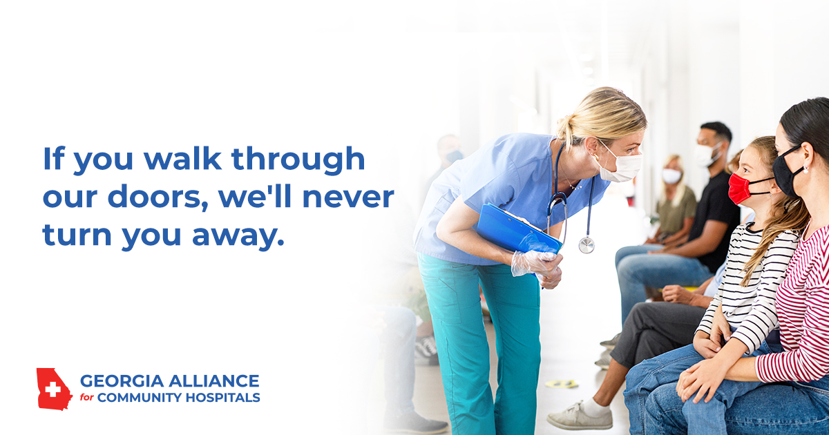 At #Georgia's community hospitals, no matter who you are or what you can pay, we are here to provide care for you. Join us and show your support! bit.ly/32iCSqF