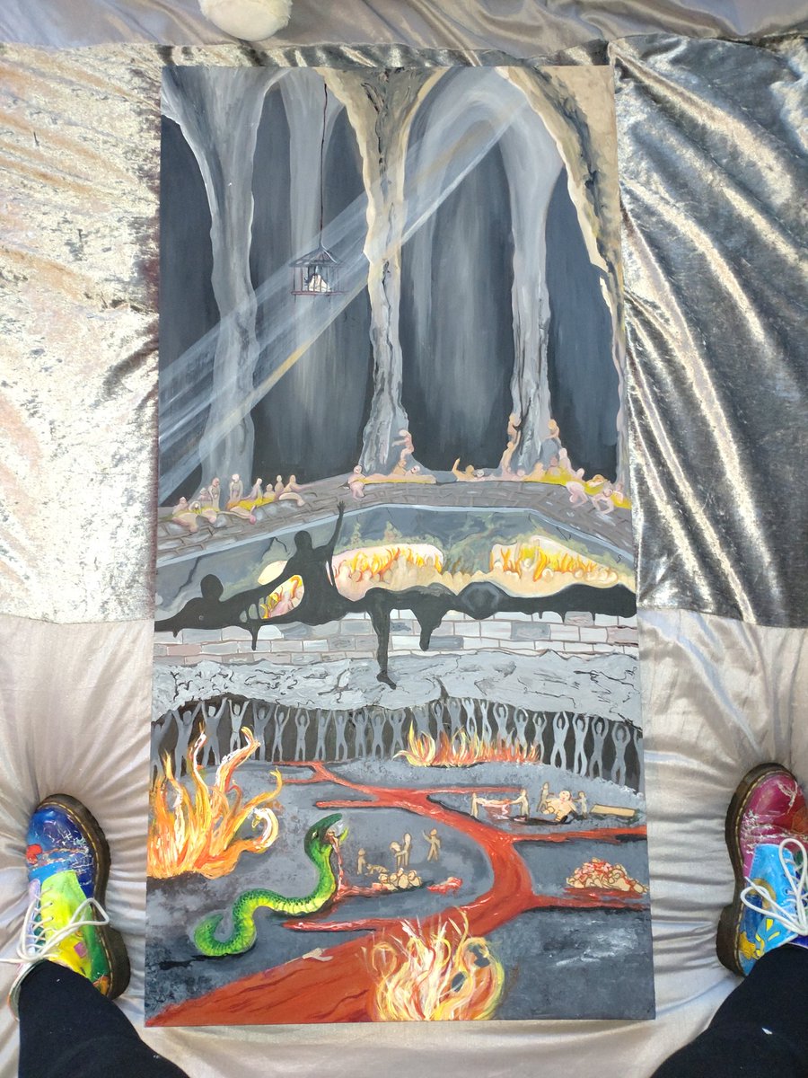 lillijojo24's tweet photo. This piece I did for my last module, I wanted to show personal hell, the place we feel trapped in at some points in our life. However even in our darkness moments there is light if you only look. #artistview #ArtOfTheDay #artstudent #artwork #ArtistOnTwitter https://t.co/zZ2KV4ZpNg