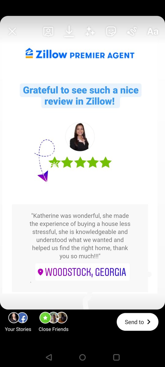 AgentKatherine's tweet photo. Feeling happy to see this nice review 👇 #review #Katherinerealestate #buyers #thankful #wdstck #Woodstock #Georgia #realestate https://t.co/b02TtHca78