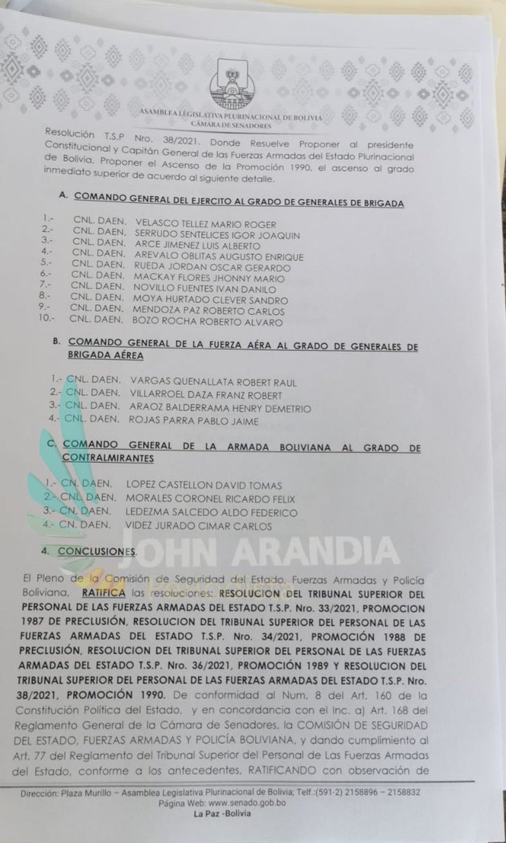 JohnArandia's tweet photo. #johnarandiaperiodista  #primicia 
SERÍAN LOS NUEVOS GENERALES EN LAS FUERZAS ARMADAS
En el marco de las nuevas características de los ascensos a generales esta es la lista para los ascensos en la cámara de senadores. senadores...Ejercito, Armada y Fuerza Aérea.
Parte 2 https://t.co/biqSEybjPt