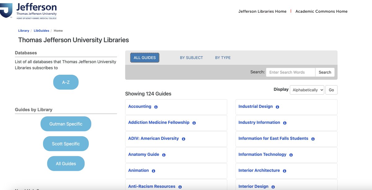 GutmanLibrary's tweet image. 🚨NEW SITE ALERT🚨 Check out the new TJU Libraries Guides site! Find a research or topic guide and browse over 200 databases. Check out site at: jefflibraries.libguides.com #researchguides #librarytools