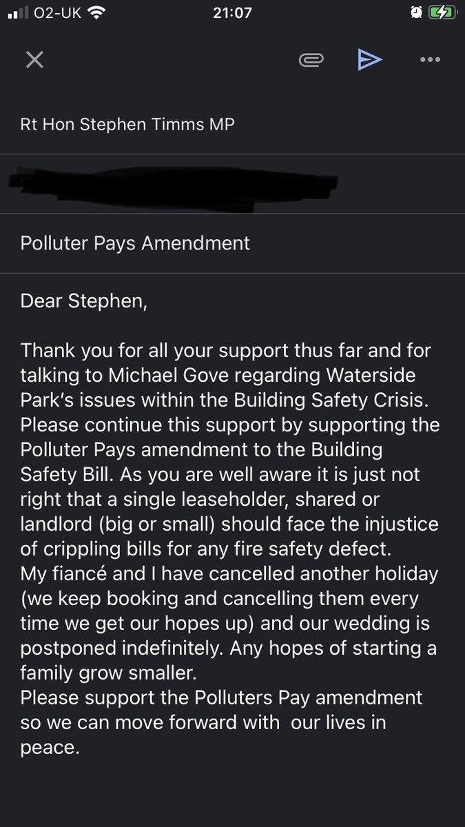 Write to your MPs now. Tell them how the #BuildingSafetyCrisis is affecting you, what it is stopping you from doing and why it is so important they support the #polluterPaysAmendment #ImBackingPolluterPays <a href="/stephenctimms/">Sir Stephen Timms</a> <a href="/michaelgove/">Michael Gove</a> <a href="/polluterpaysbsb/">Building Safety Scheme (LFRB)</a> <a href="/ukcag/">UK Cladding Action Group</a> <a href="/EOCS_Official/">End Our Cladding Scandal</a>