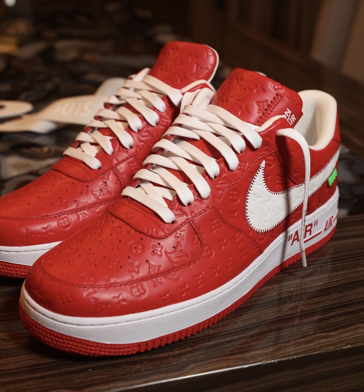 DJ Khaled Shows Early Pair of Red LV Nike AF1s