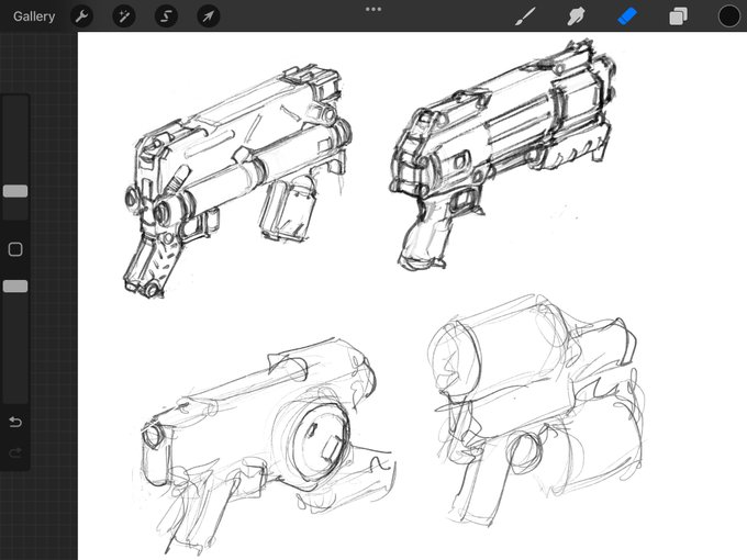 Sketching chunky guns in Procreate 