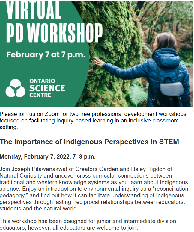 Enjoy an introduction to environmental inquiry as a “reconciliation pedagogy,” and find out how it can facilitate understanding of Indigenous perspectives through lasting, reciprocal relationships between educators, students &amp; the natural world. Register: secure.campaigner.com/csb/Public/sho…