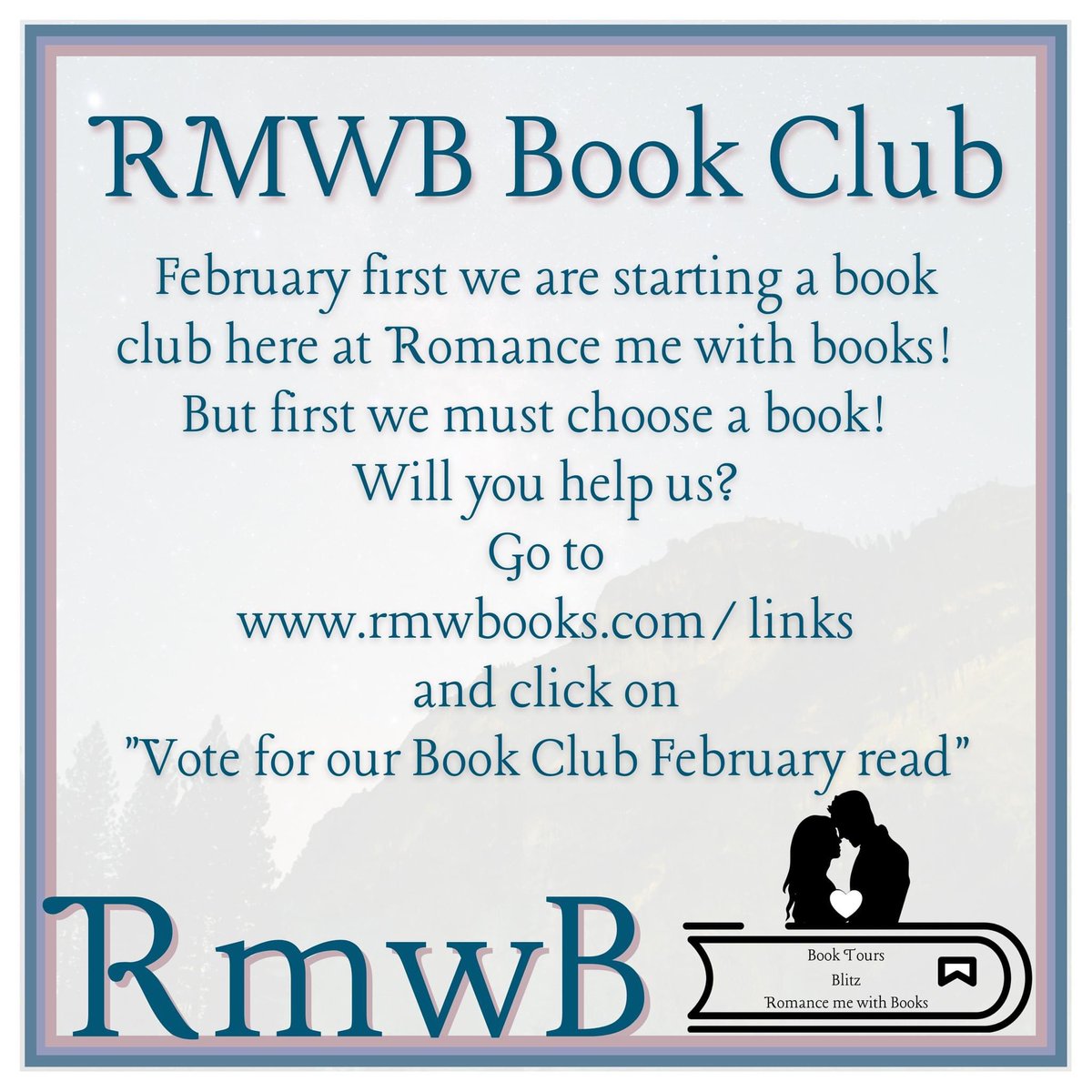 rmwbooks's tweet photo. We are starting a book club at Romance me with Books!  We need everyone to vote in the poll to see what our first book will be!

https://t.co/daEirQTxeQ https://t.co/MBT8Asyu6C
