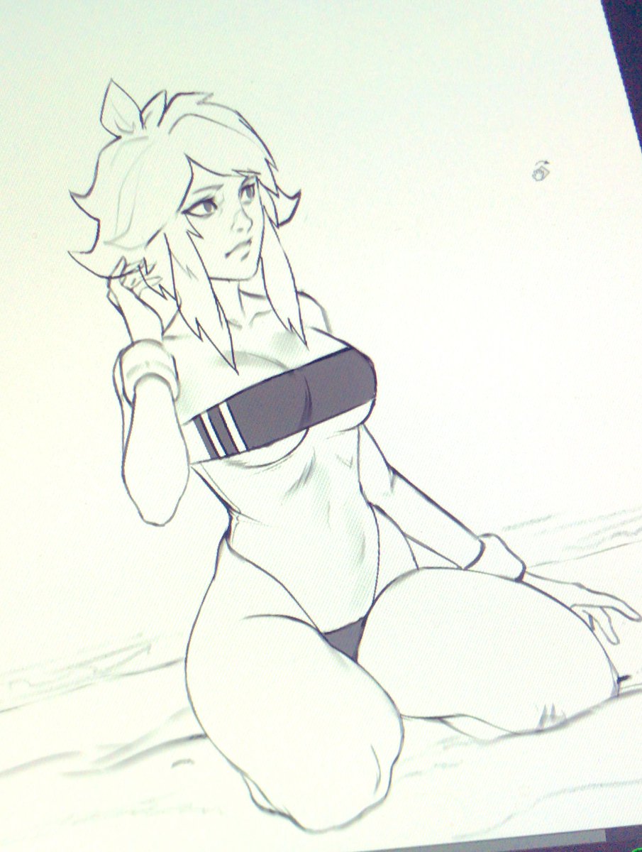 Okay time to jump on the bandwagon!  I'm working on the #Gris swimsuit meme going around huhuhuhuh XD! #babe #GrisSwimsuit #beach #WorkinProgress #wip #sketch