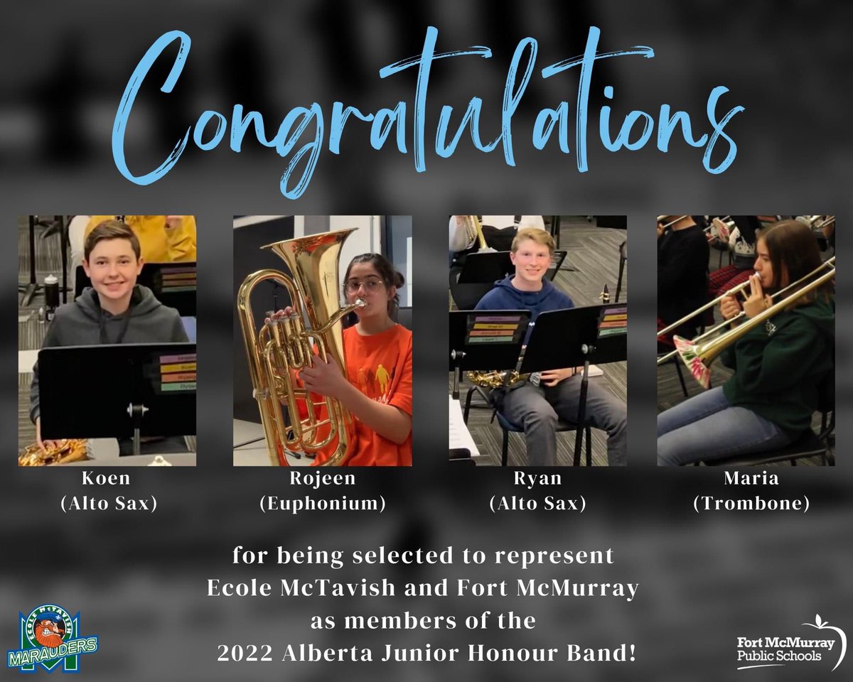 Ashley Brockway (@msbrockway) on Twitter photo So proud of these talented kiddos who have been selected to represent <a href="/EcoleMcTavish/">Ecole McTavish</a> <a href="/FMPSD/">Fort McMurray Public School Division</a> and #YMM in the Alberta Junior Honour Band! They will perform in Red Deer in March alongside the most dedicated band students from across the province! <a href="/ArtsCouncilWB/">Arts Council Wood Buffalo</a> So proud of these talented kiddos who have been selected to represent <a href="/EcoleMcTavish/">Ecole McTavish</a> <a href="/FMPSD/">Fort McMurray Public School Division</a> and #YMM in the Alberta Junior Honour Band! They will perform in Red Deer in March alongside the most dedicated band students from across the province! <a href="/ArtsCouncilWB/">Arts Council Wood Buffalo</a>