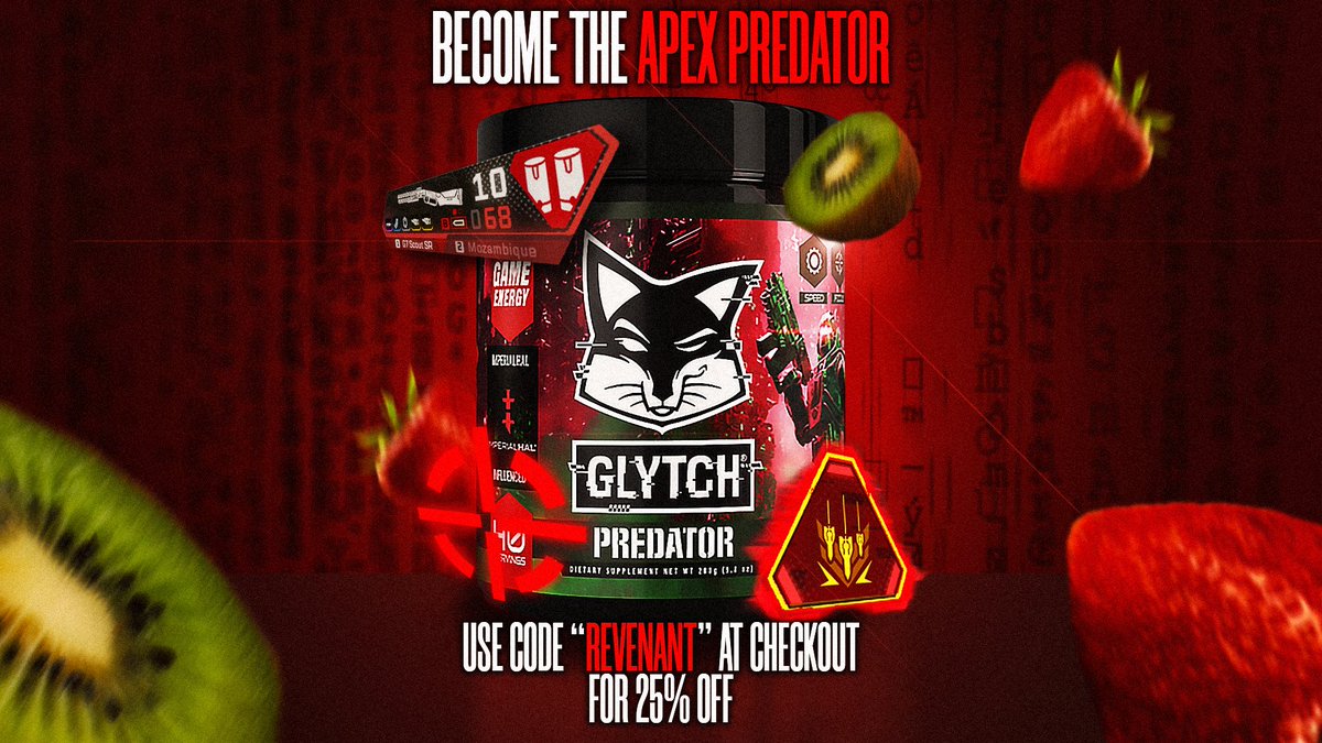 Release the Apex Predator in you! @glytchenergy has you covered!

-✅No leftover powder
-✅No crashes
-✅Healthy
-✅It's delicious

🖥️: bit.ly/3qyQTH6

Use code "REVENANT" for 25% off!

🎨 - <a href="/WingBoots/">kamen raymond — Φ★</a>