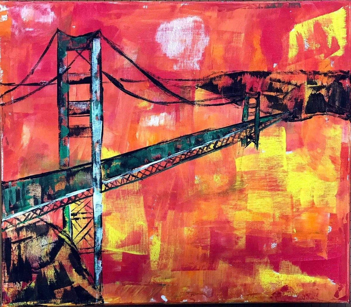 No paintbrushes allowed! High school Drawing &amp; Painting students used non-traditional materials to create these architectural structure paintings--so cool! Check out work from Grace, Lincoln, Alee, and Kailyn 🤩#goodhueschool #highschoolart