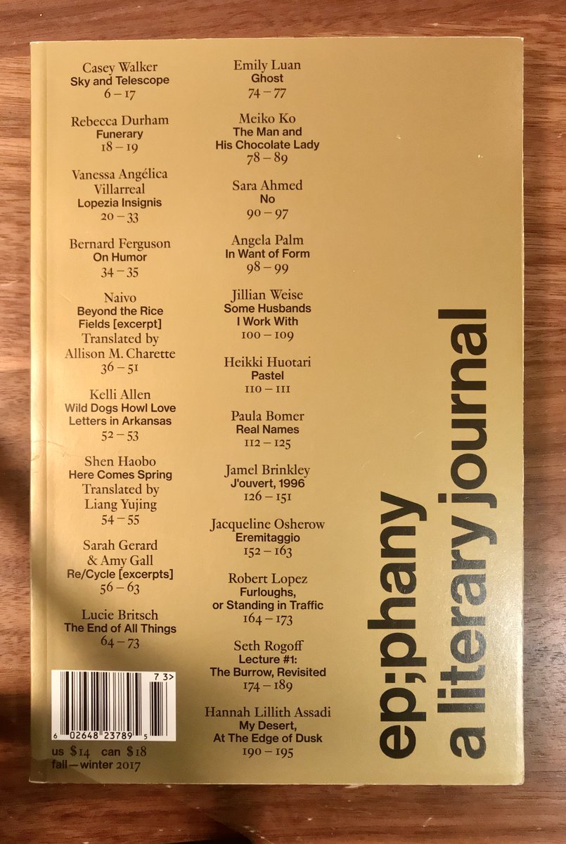 #pubtip Find out what makes us tick with this all star line up @jamelbrinkley @hlilith Paula Bomer,@SarahNumber4 <a href="/JillianWeise/">I go by Cy.</a> <a href="/angpalm/">Angela Palm Hopkins</a> in the 2017 fall winter issue edited by <a href="/tracyoneill/">Tracy ONeill, DSL</a> On SALE NOW epiphanyzine.com/buy/fall-17