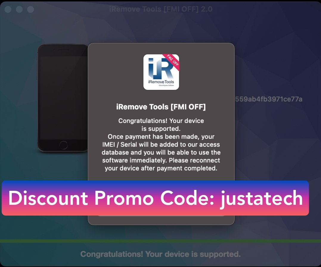 justatechh's tweet photo. New iRemove Tools (FMI OFF) Activate Open Menu.
Supported Devices iPhone 5s to 12 Series. &amp; iPads up to 2017-2018 , Checkra1n &amp; Uncover Jailbreak compatibility as per iOS Versions.

✅ Apply Discount Promo Code : justatech
🔥And Get Extra 10-15% Discount on all services. https://t.co/Bib1kVgIfz