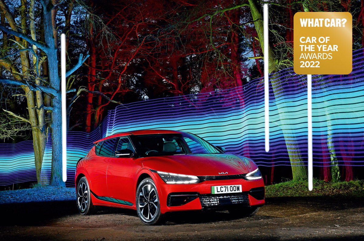 KiaUKPR's tweet photo. The What Car? ‘Car of the Year’ is… Drumroll please… The Kia EV6! This historic win marks only the second time that an EV has won What Car?’s ‘Car of the Year’ crown after the Kia e-Niro in 2019. Thank you so much to everyone at What Car?, it truly is an incredible honour! 🏆⚡️ https://t.co/dSjkDQxCoo