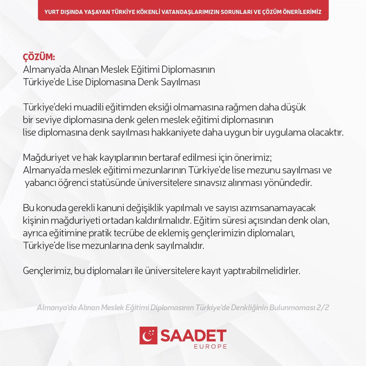 SaadetEurope's tweet photo. Yurt dışında yaşayan Türkiye Kökenli Vatandaşlarımızın sorunları ve çözüm önerilerimiz. https://t.co/iAxnVCJ5bc
