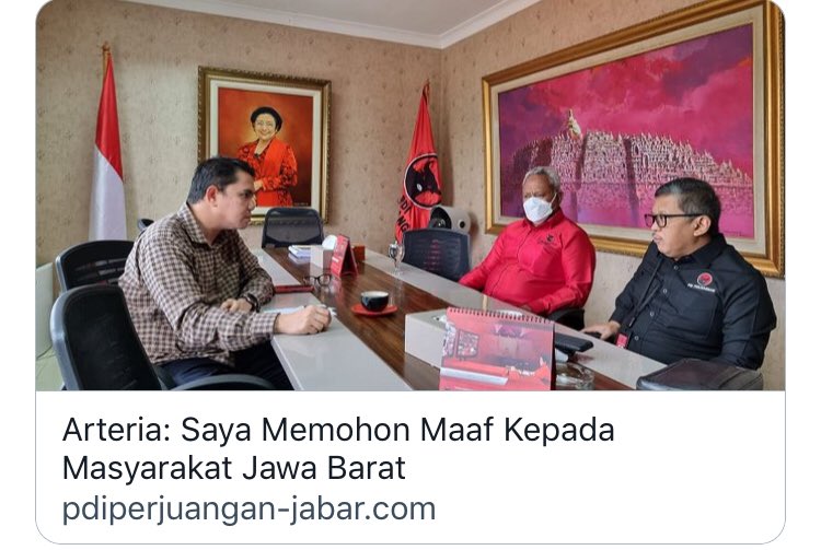 Arteria: Saya Memohon Maaf Kepada Masyarakat Jawa Barat
#PDIPerjuangan
#PDIPerjuanganJabar
#SolidBergerak

 pdiperjuangan-jabar.com/dpd-pdi-perjua…