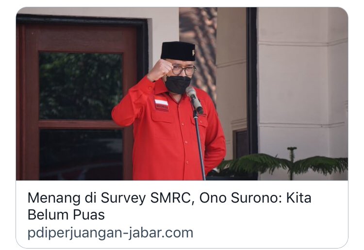 Menang di Survey SMRC, Ono Surono: Kita Belum Puas

#PDIPerjuangan 
#PDIPerjuanganJabar
#PDIPerjuanganKabBandung
:

 pdiperjuangan-jabar.com/dpd-pdi-perjua…