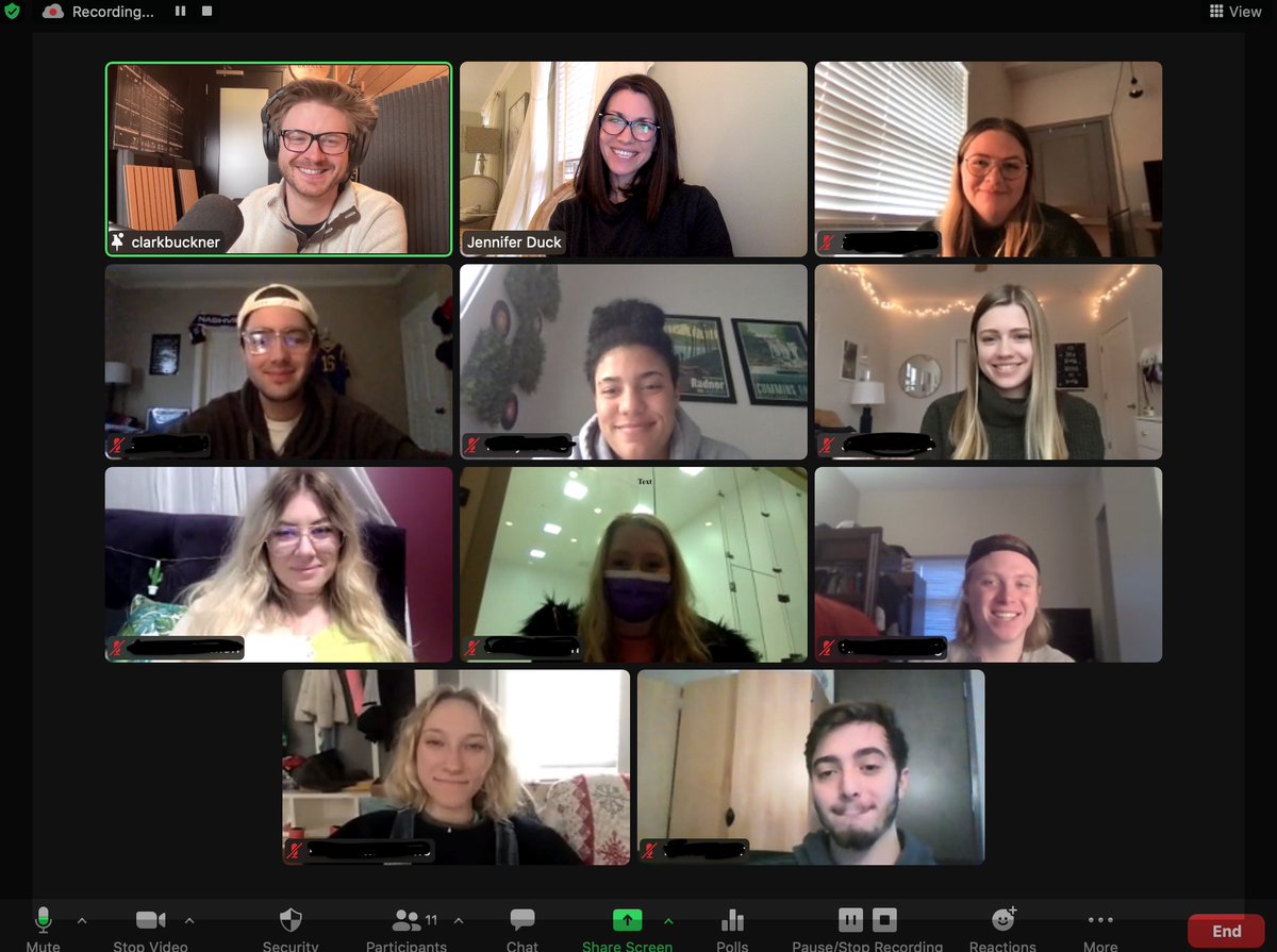 JENDUCK's tweet photo. Always love when @ClarkBuckner from #NashPod comes as a guest speaker in my @BelmontUniv podcast class. He has so many great tips for us podcasters and content creators. Follow me on Facebook/Instagram (@groundedonpurpose) for more details and wise words from Clark! https://t.co/syFI9Wtizg