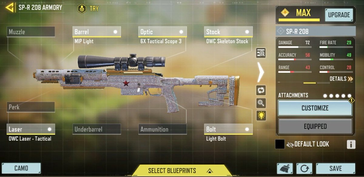 EyeSelfOfficial's tweet photo. Last in the MP Loadouts is #10, the SP-R 208. This is my quickscope loadout that I use when I'm either making sure my aim is still on point or, just messing around and havin fun ๐
#CODM #CodMobile #CodLoadout #Loadout #DiamondCamo #SPR208 https://t.co/7QAm5b9Rxw
