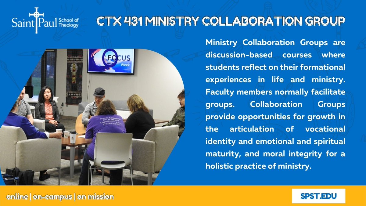 spst1958's tweet photo. Each semester, Saint Paul students have a variety of courses to choose from to enhance their theology education. Discover more about a seminary education at Saint Paul School of Theology: https://t.co/vRj22W7WbH #spst #macm #mdiv #dmin https://t.co/l5TUbhfwtW
