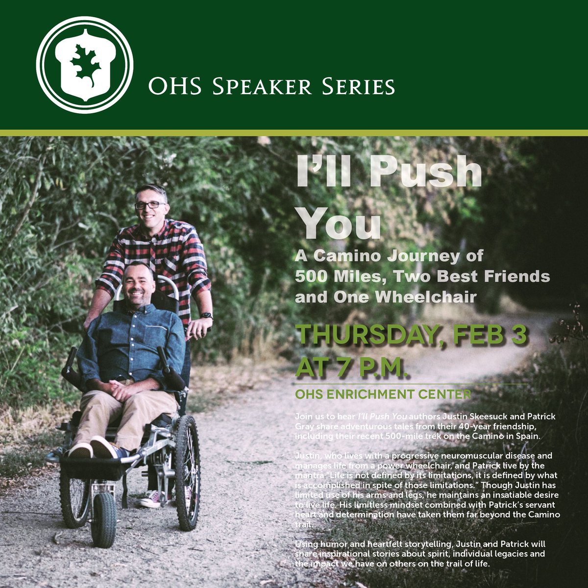 Excited to welcome @illpushyou authors Justin Skeesuck and Patrick Gray to OHS on February 3.