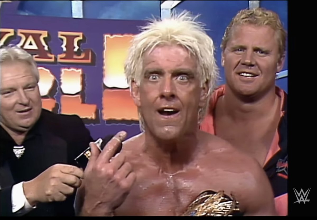 EfrenBlackjack's tweet photo. #Flair #Rumble92 by the numbers:
40s from blue curtain to ring.
Act I-23m22s
Big Bossman to Roddy Piper “Intermission”-38s
Act II-35m31s
TOTAL IN-RING TIME: 60m11s.
@adfreeshows #Rumble30 https://t.co/eZkKRXSq0L