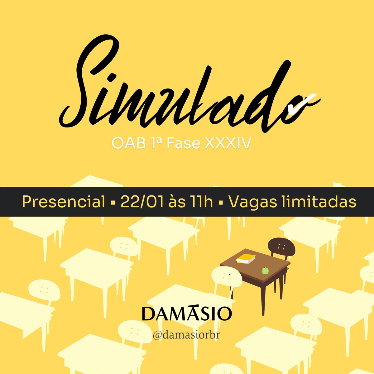 damasiorbr's tweet photo. Vem ai o Simulado OAB 1ª Fase Damásio! ✍️

• Presencial
• 22/01 às 11h00
• Vagas limitadas!

Entre contato conosco e faça sua inscrição gratuita! https://t.co/kIBOQbYGvE