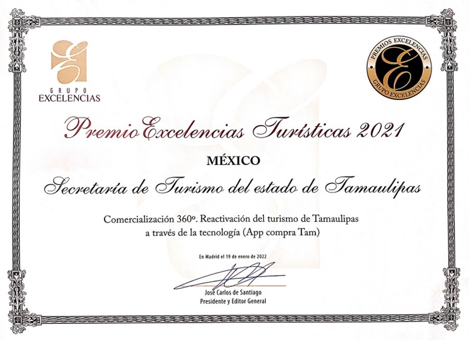 NexosTuristicos's tweet photo. #FITUR2022🇪🇦 | El estado de #Tamaulipas🇲🇽 fue reconocido por tercer año consecutivo con el premio #ExcelenciasTurísticas, galardonando el proyecto “Comercialización 360°, reactivación del turismo de Tamaulipas a través de la tecnología”, esto mediante la aplicación #CompraTam https://t.co/3aEXKswo6p