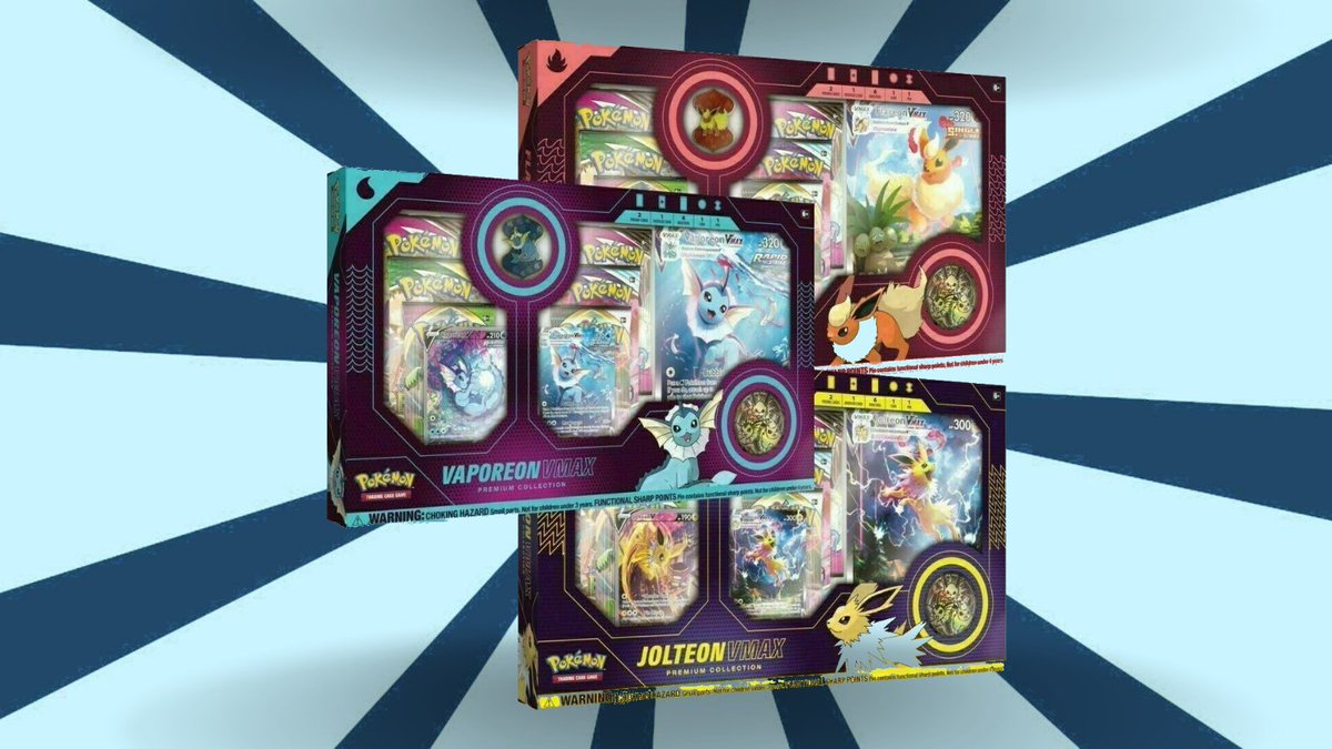🎉 GIVEAWAY TIME 🎉 Today's The Day!

Flareon, Jolteon &amp; Vaporeon VMAX Collections

TO ENTER:

✅Follow <a href="/PokemonRestocks/">Pokemon TCG Restocks & News</a> &amp; <a href="/NalterCards/">Nalter</a> 

❤️Like This Post &amp; RT ♻️

👇Comment your favorite Eevee Evolution

Winner will be chosen on Saturday, January 22nd