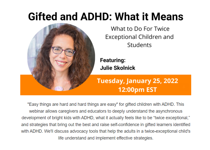 julieskolnick's tweet image. Just 5 days until my &quot;Gifted &amp;amp; ADHD&quot; presentation for the @ImpactParents webinar series on Jan 25th at 12 pm EST! If you haven&apos;t already, sign up at impactparents.pages.ontraport.net/WinterWebinars… to make sure you don&apos;t miss this awesome event. 

#giftedandadhd #asynchronousdevelopment #adhdsupport