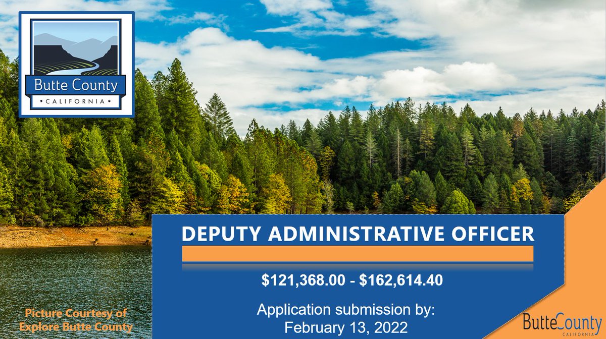 ButteCountyHR's tweet photo. ***Deputy Administrative Officer*** (Butte County) Review the job announcement and position flyer here: 
https://t.co/CjTs7Otg7b

#NowHiring #buttecounty #governmentjobs 

Apply today! https://t.co/FHQPT6OqNq