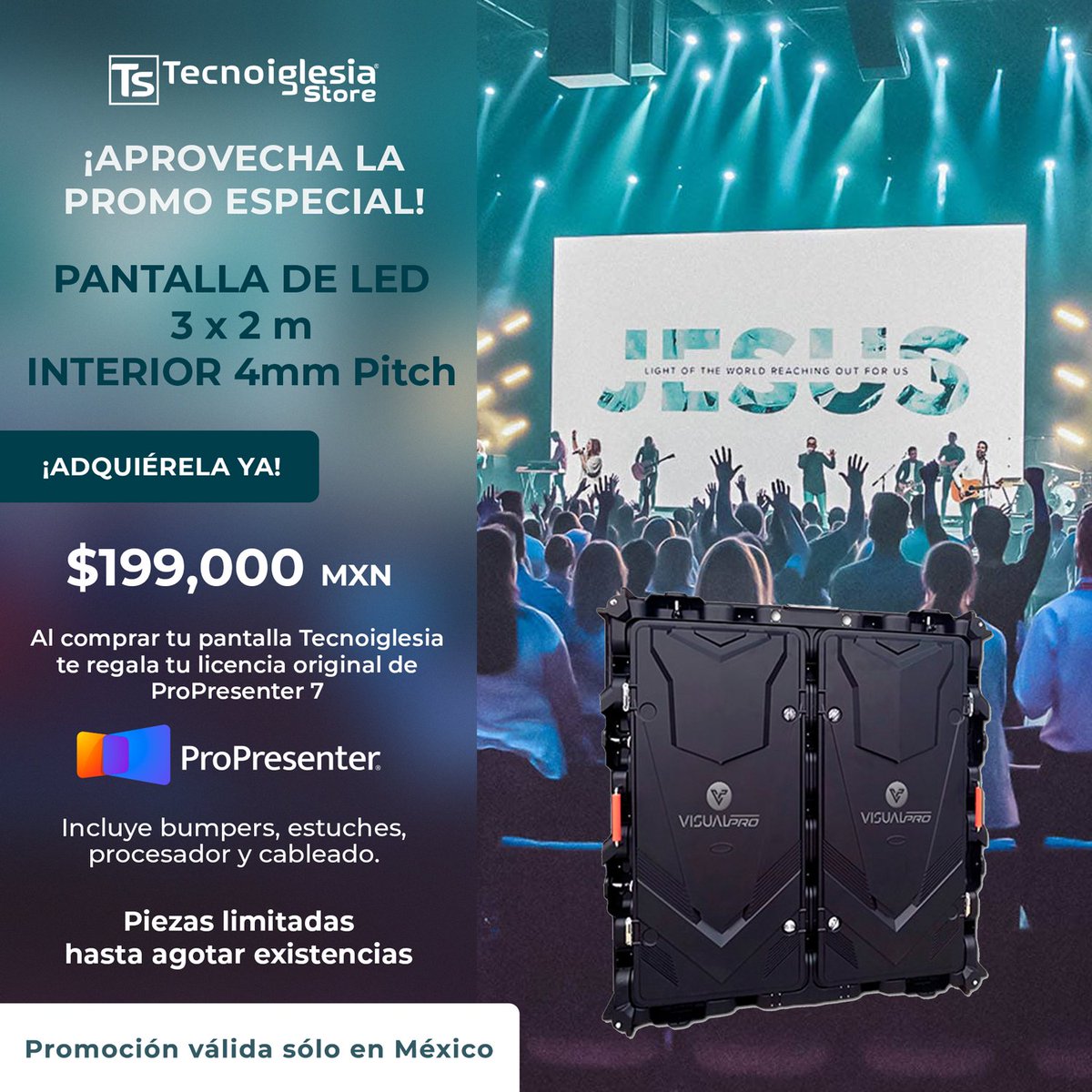 TecnoIStore's tweet photo. ¡Aprovecha esta promoción especial! Pantalla de LED Hulk de 3x2m 4mm Pitch a sólo $199,000 y en tu compra te regalamos 1 licencia original de ProPresenter 7. ¿Lo vas a dejar pasar? Entra ahora a https://t.co/ThAwp7XJM6 y haz tu pedido. https://t.co/DYfUN8Uf3Y