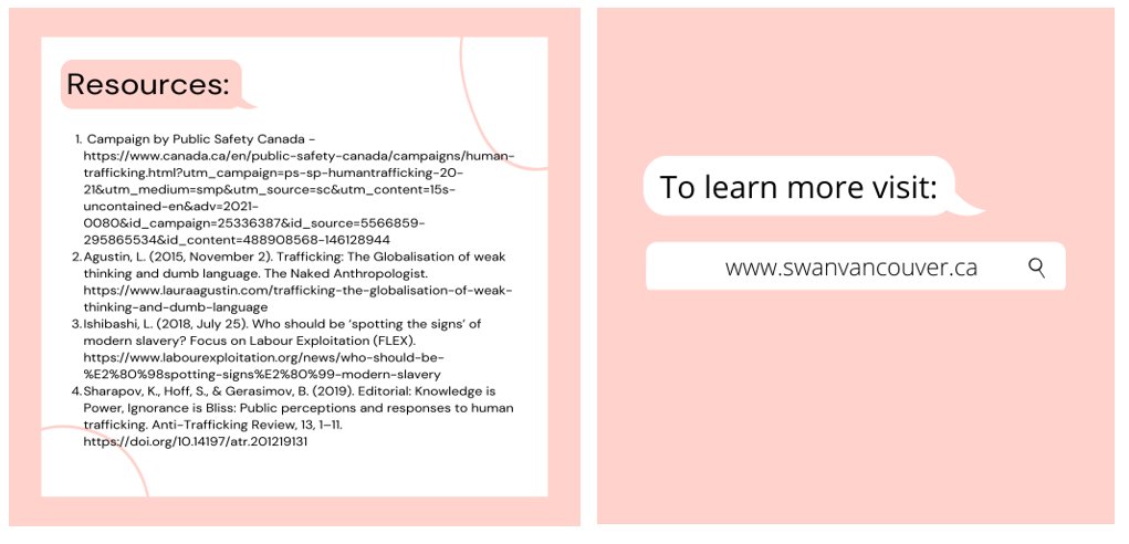 SWAN_Vancouver's tweet image. It&apos;s another &quot;#TraffickingAwareness&quot; day (#PrayAgainstTrafficking) &amp;amp; we&apos;re doing our part by unpacking the &quot;signs&quot; noted in @Safety_Canada&apos;s latest education campaign...b/c incorrect info drives scarelore &amp;amp; the unjust (&amp;amp; often racist) laws that result. 
#IntersectionalityMatters
