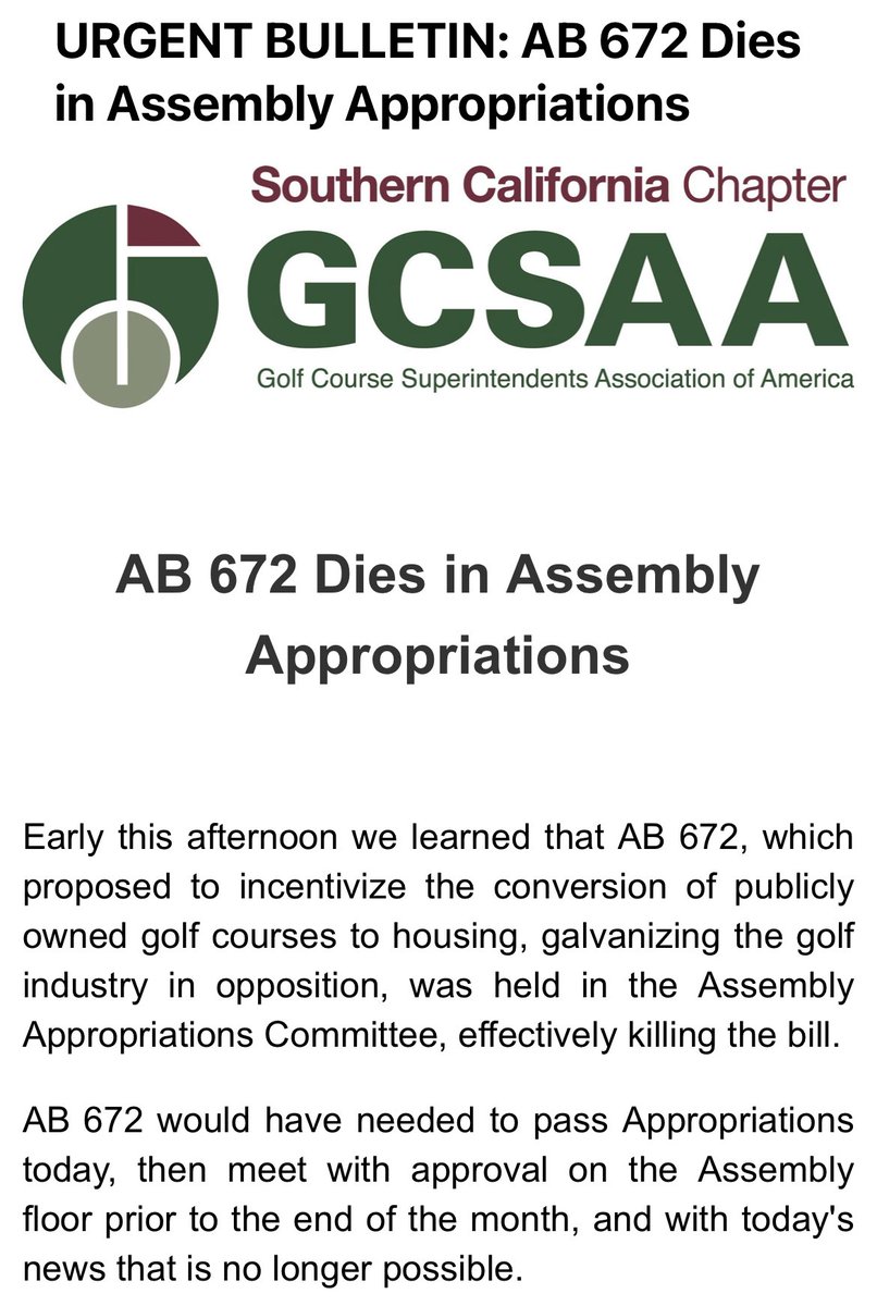 Thanks to all those that contacted their assembly men and women. I know that ⁦<a href="/RichardBloom/">Richard Bloom</a>⁩ specifically said that he would vote no BECAUSE of the large amount of concern he received from his golfing constituency and at least one GC Superintendent employed in his district