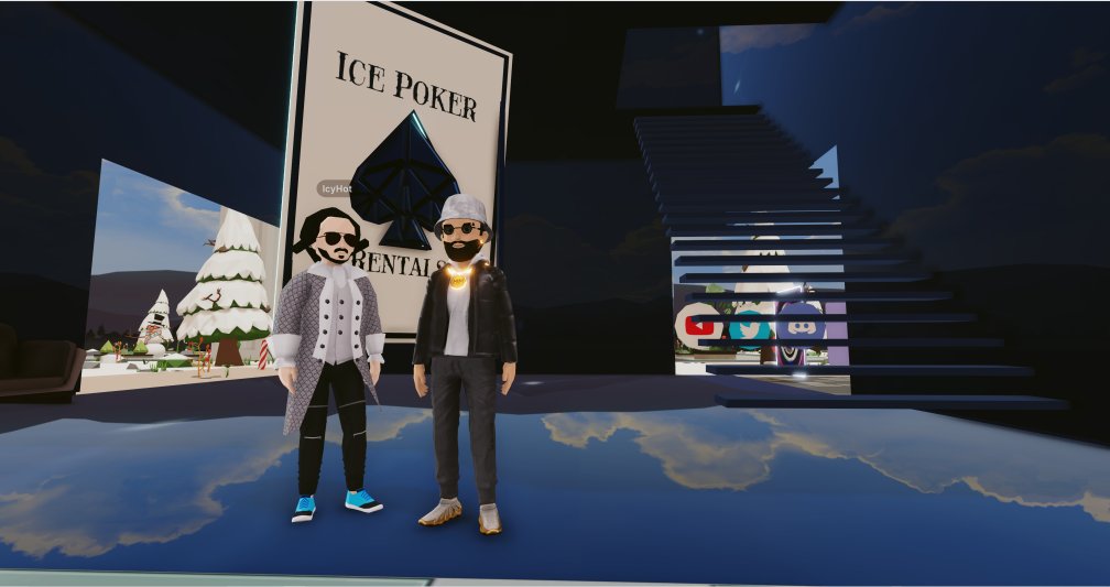 IcyHot_DG's tweet photo. Chillin with my bro in our Ice Poker bling at his place! @IcePokerRentals 
#Decentraland #NFT @0xMiles #Crypto #icepoker #memories https://t.co/V2T4BtNEuZ