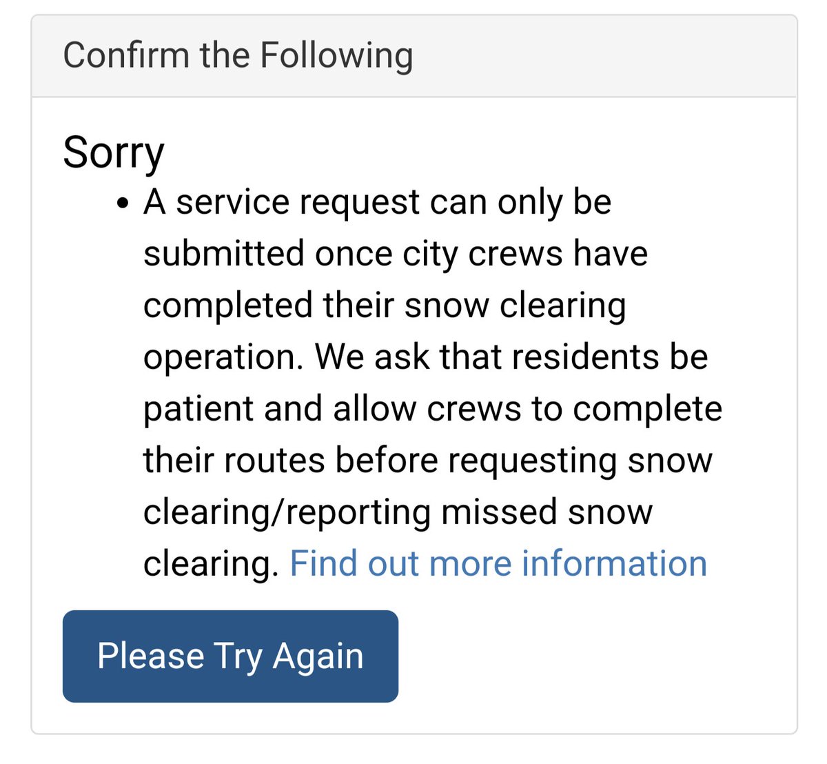 swetton's tweet photo. @311Toronto  this is the result of attempting to request a plow on our street. 4 cars now that I've shoveled / unstuck on the street as it's now a lovely skating rink with 10 cm of snow down the middle. When will work be considered "completed" so we can submit a request? https://t.co/lcxk44cTjW