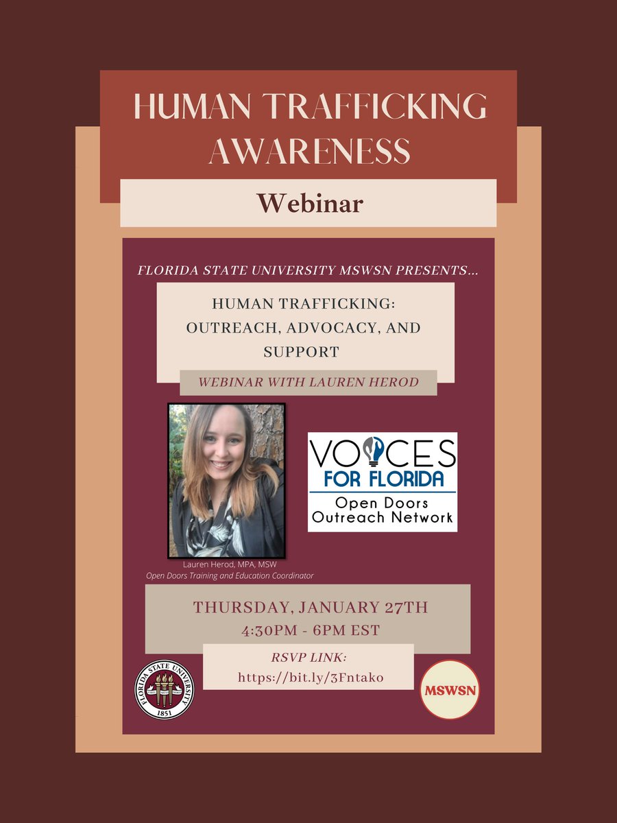 mswsnfsu's tweet photo. The Macro Social Work Student Network Awareness &amp; Advocacy Week kicks off this Monday, January 24th. Click the link in our bio to learn more and register to attend. Please message us with any questions! We look forward to seeing you next week! #macrosw #mswsn #mswsnfsu https://t.co/4Qz3xh1YvW