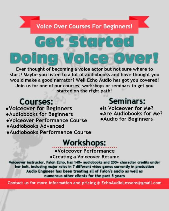 My good friend <a href="/FalonEcho/">Falon Echo VA</a> is hosting a myriad of classes led by her or her husband.  I wouldn't be promoting this if I didn't truly believe in it.  Both of them are crazy talented and knowledgeable.  Ill be personally taking the audio and audiobook course!  Seriously message her.