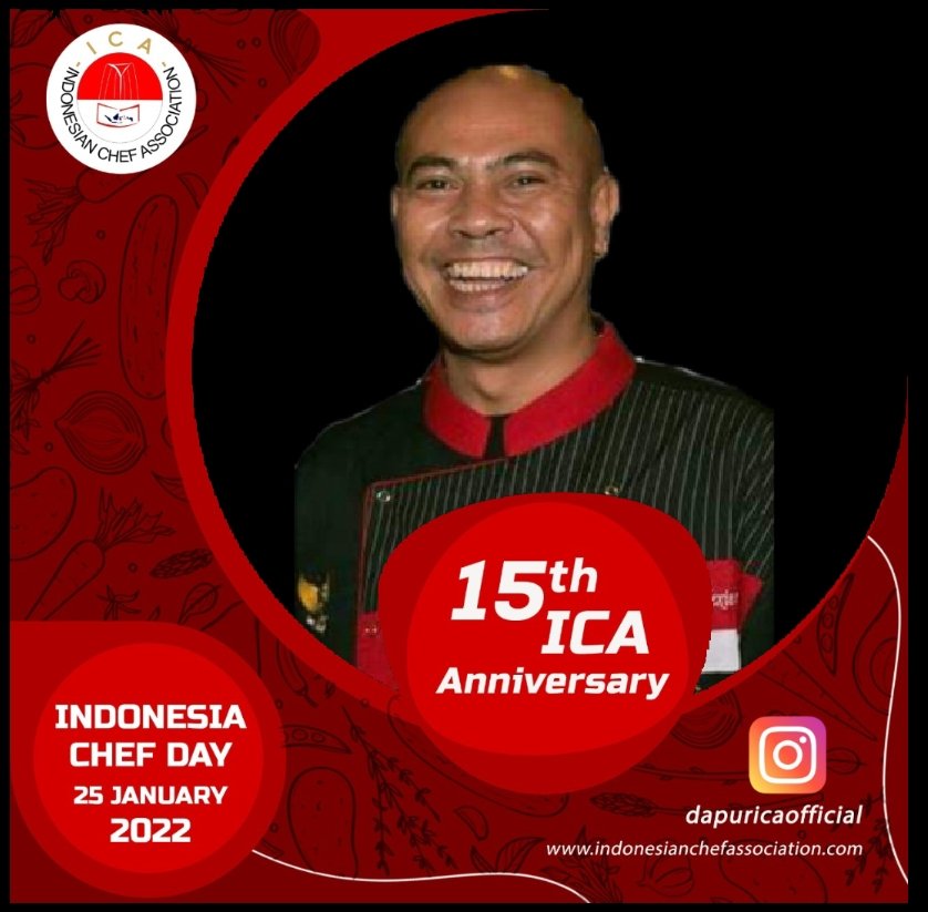 [ Twibbon ]
Salam Sahabat Kuliner Nusantara.

Menuju Hari lahirnya Indonesian Chef Association ke-15 ( 25 Januari 2022 ) sekaligus merayakan Hari Chef Nasional.

Mari kita memasang twibbon seperti ini di profil WA , IG atau sosial media lainnya.
LINK>>> 
twb.nz/15ica-anniv