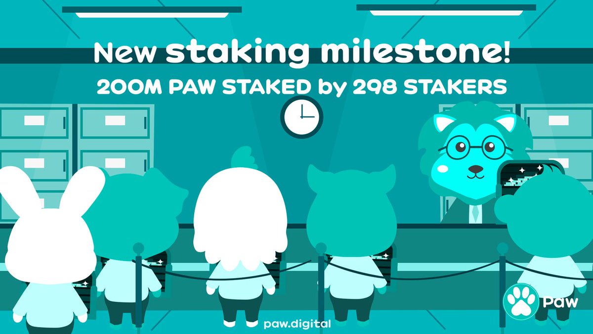 PAW_digital's tweet photo. WOW! Staking has been live for only 1 day and already 200M $PAW has been staked by 298 stakers. 

This is just the beginning! 💙🐾💚

$PAW #PAW #PAWniverse #DigitalCurrency https://t.co/dNwnxP2A2a