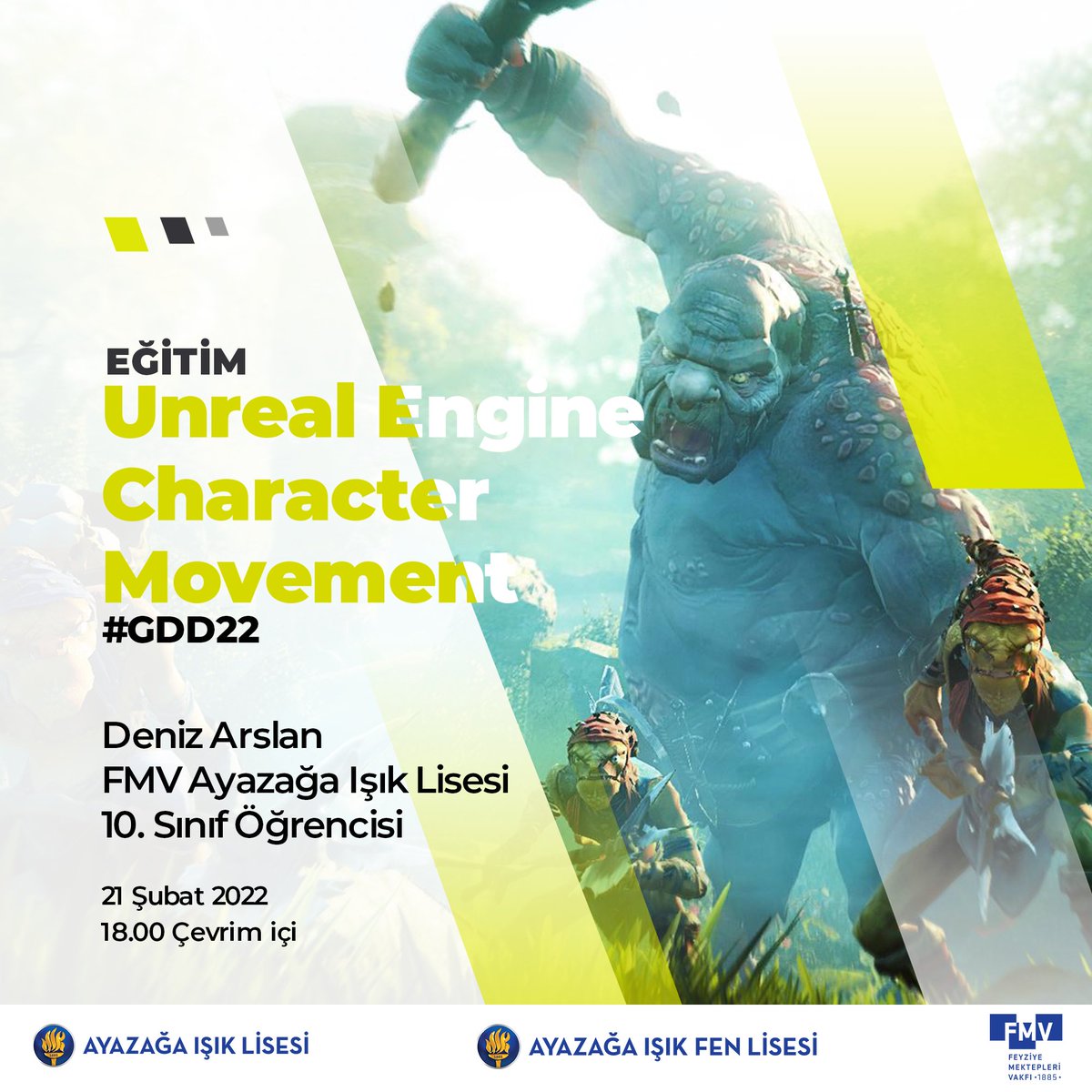 "Unreal Engine Character Movement" başlıklı eğitim ile Deniz Arslan 21 Şubat saat 18.00'da sizlerle. #gdd22 #güçbizimle