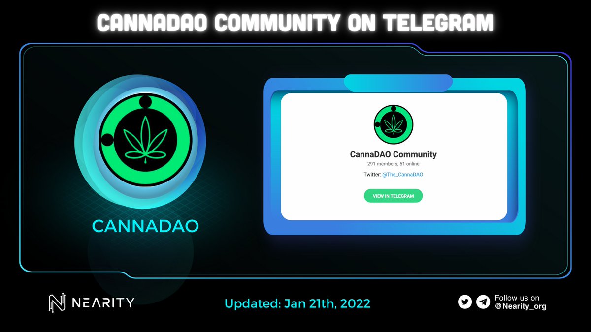 Nearity_org's tweet photo. .@The_CannaDAO Community on Telegram #CannaDAO is the future of finance is GREEN and it runs on $NEAR
๐ Join #CannaDAO's telegram to keep up to date with their latest and earliest news, events
CannaDAOโs Telegram: ๐ต https://t.co/bJLNIjRu3R
#Nearity #AURORA #NEAR #CANNADAO https://t.co/blqiawLr16