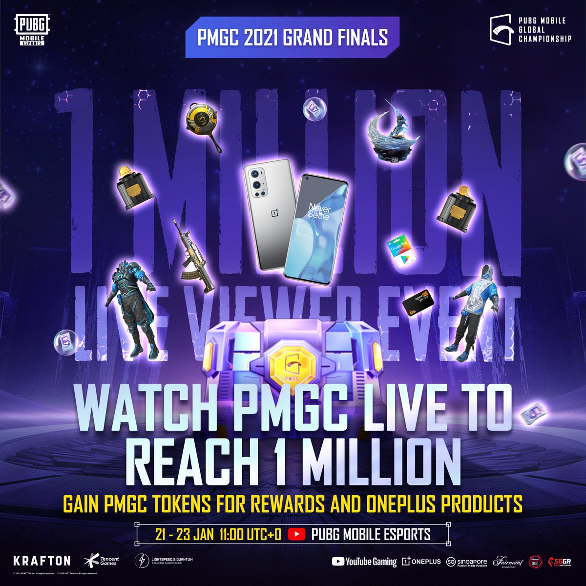 EsportsPUBGM's tweet photo. Come and join our 1M Live Watching Event TODAY! 🔥

🔥Join 1M LIVE WATCHING on Jan.21 for free OnePlus products

▶️Watch #PMGC2021 ONLY on our official YouTube 👉https://t.co/oHmVqAgJxo

#PUBGMOBILE #PMGC #NEXTTOGLORY #OnePlusPMGC https://t.co/p5Ph3Tu67X