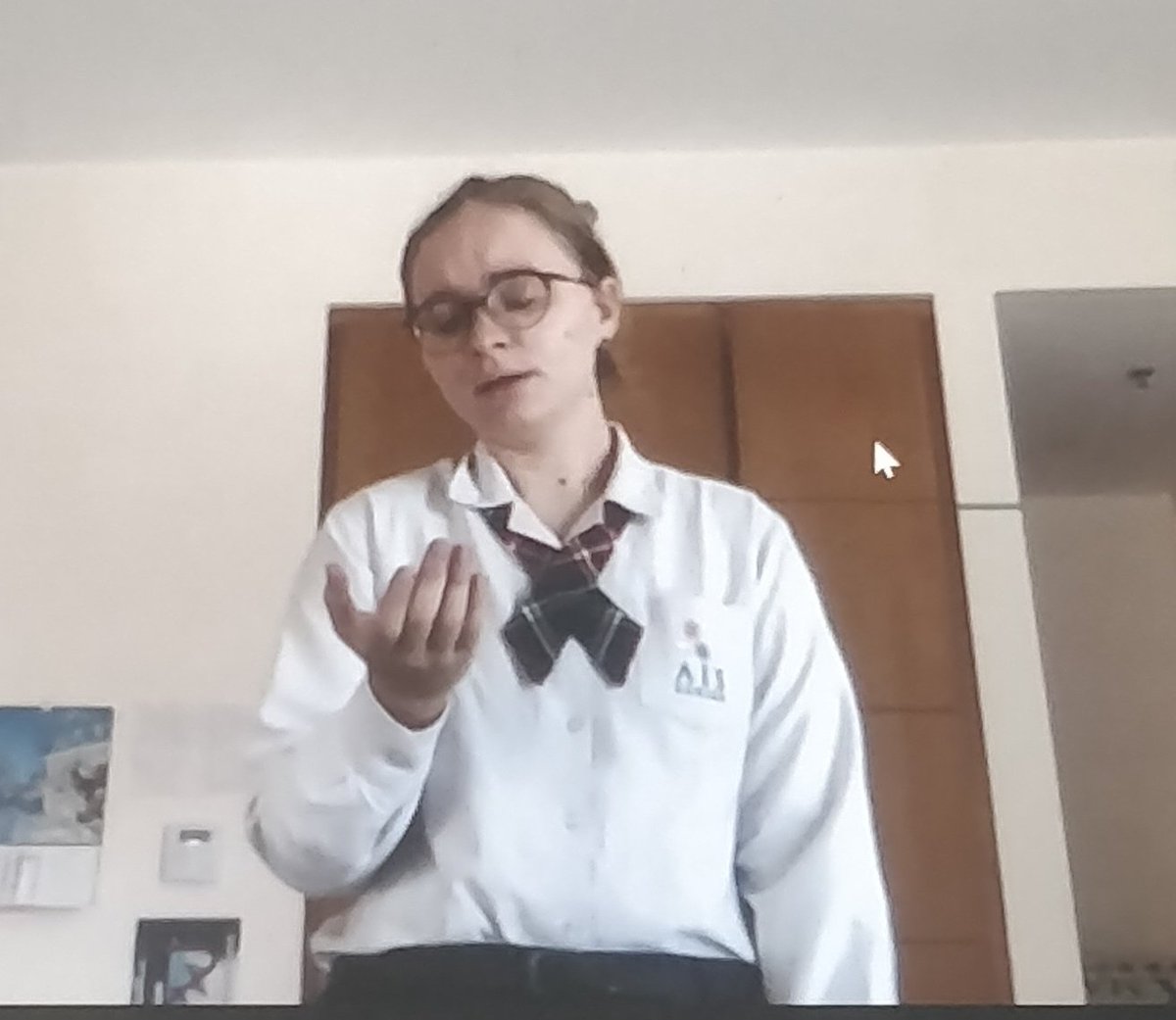 AIS_English's tweet photo. Congratulations to our fabulous Grade 12 student, Maryna Tokareva, who is a finalist in the ENBD Poetry For All competition. Below is a picture from Maryna's semi-final performance last week. We are all very proud of you Maryna! https://t.co/u5ylKuxNIa