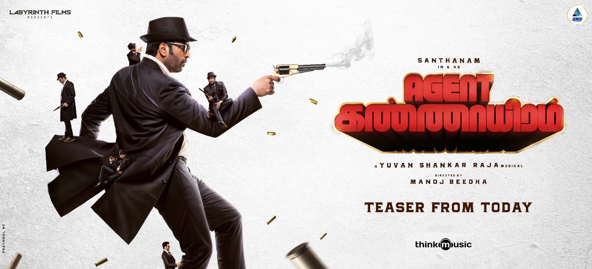 KollyStudio's tweet photo. Checkout this stunning poster of #AgentKannayiram, Teaser will be releasing Tomorrow at 10:15 AM, 
Wishing Our Agent @iamsanthanam A Happy Birthday

#AKTeaser #HBDSanthanam 

Dir by @manojbeedha_dir
A @thisisysr Musical
Prod by @Labrynth_Films

@thinkmusicindia @DoneChannel1 https://t.co/NSBzpFT3mc