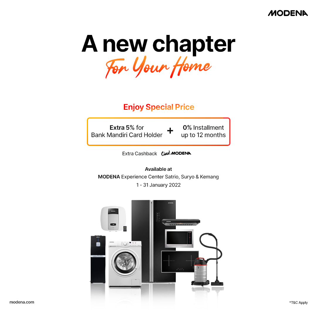 A new chapter for your home! Discover many exciting promo; special price, extra disc &amp; 0% installment only at MODENA Experience Center Suryo, MODENA Experience Center Satrio &amp; MODENA Kemang.

Visit today!

#MODENA
#MODENAExperienceCenter