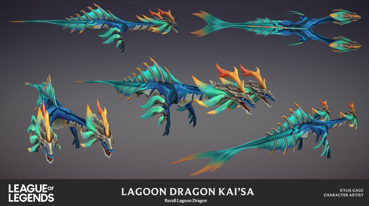Had the awesome opportunity to work on Lagoon Dragon Kai'Sa and her dragon for League of Legends! Loved working on the in game models and textures.  Thank you to the team for all their hard work on this skin! 💙